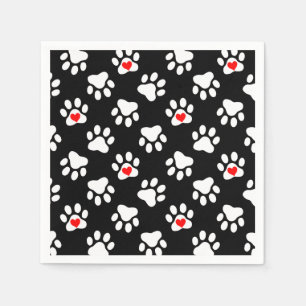 Serviette En Papier Pâtes de chien mignonnes noir et blanc avec Motif