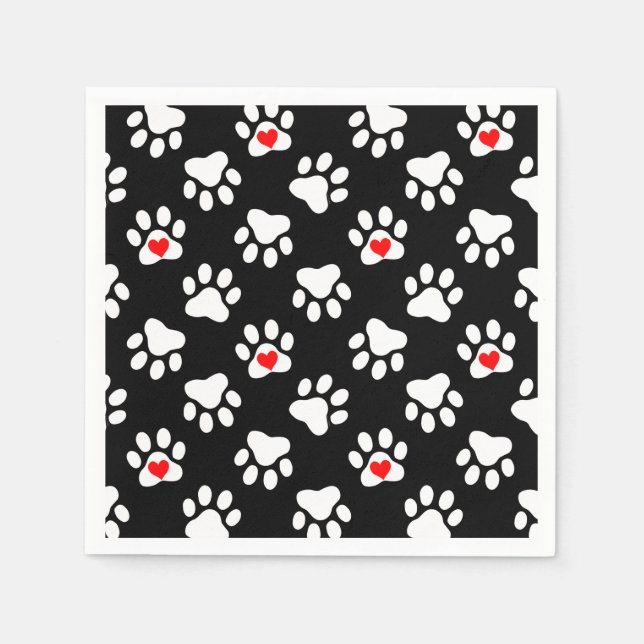 Serviette En Papier Pâtes de chien mignonnes noir et blanc avec Motif  (Devant)