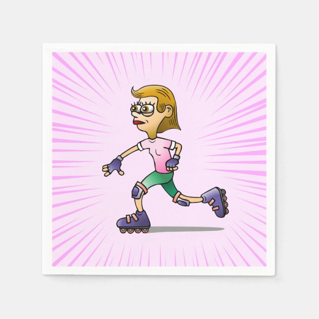 Serviette En Papier Patinage à rouleaux Anniversaire fête rose (Devant)