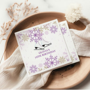 Serviette En Papier Patinage d'anniversaire flocon de neige violet et 