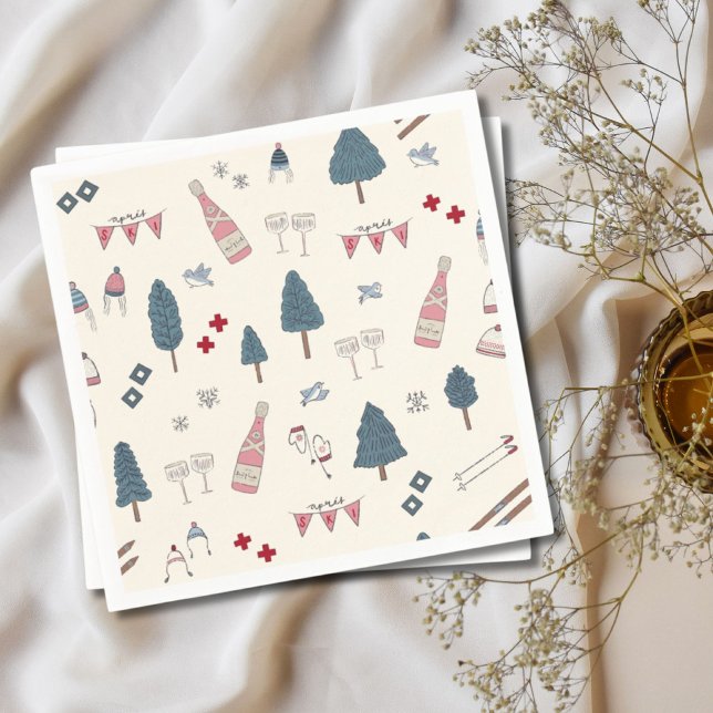 Serviette En Papier Patinage d'hiver de l'après Ski Champagne Pink Nap (Créateur téléchargé)