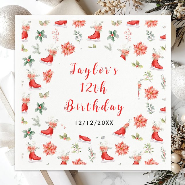 Serviette En Papier Patinage sur glace Anniversaire de la fête Rouge (Créateur téléchargé)