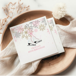 Serviette En Papier Patinage sur glace Anniversaire Pink Gold Snowflak