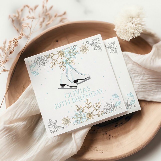 Serviette En Papier Patinage sur glace Blue Silver Gold Snowflakes Ann (Créateur téléchargé)