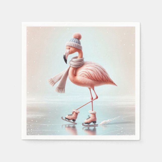 Serviette En Papier Patinage sur glace Flamant rose rose (Devant)
