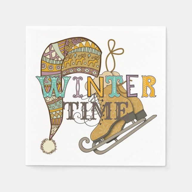 Serviette En Papier Patins à glace d'hiver mignonne tricot casquette (Devant)