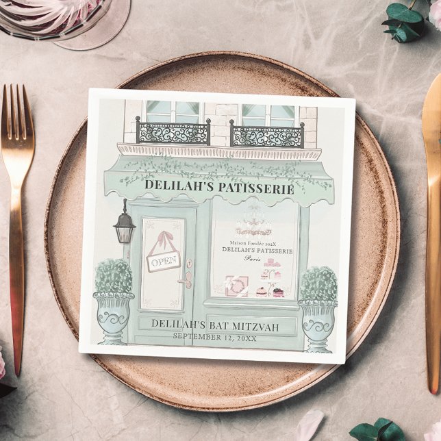 Serviette En Papier pâtisserie pâtisserie Paris Bat mitzvah vert (Créateur téléchargé)