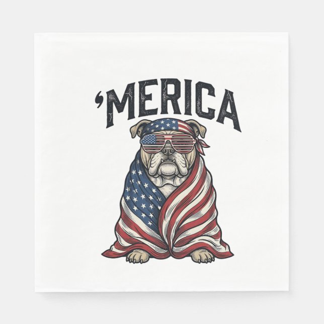 Serviette En Papier Patriotic Bulldog 'Merica Vintage Vector Shirt Des (Devant)