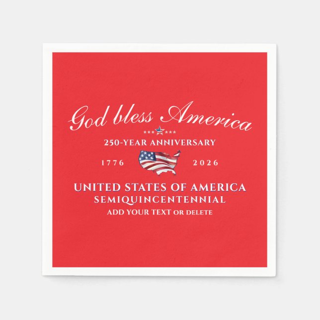 Serviette En Papier Patriotic God Bless America 250 Semiquincentennial (Devant)