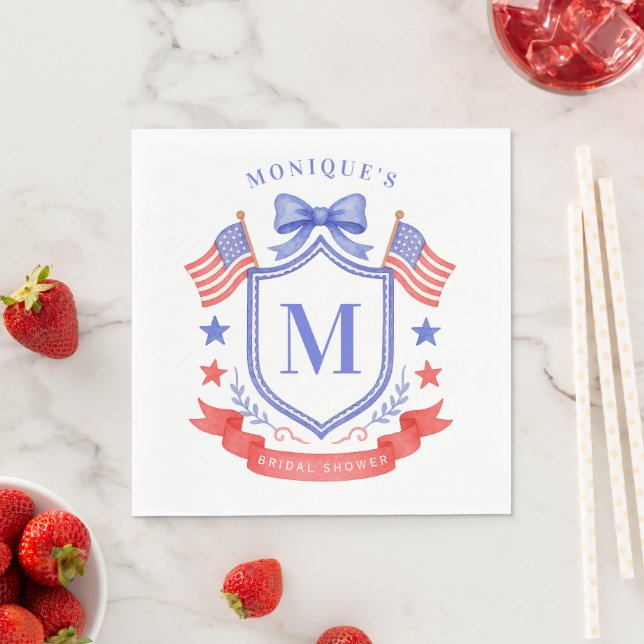 Serviette En Papier Patriotic Red White & I Do Monogram Bridal Shower (En situation)