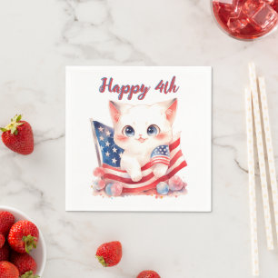 Serviette En Papier Patriotique Kitten 4 juillet Joyeux 4 Personnalisé