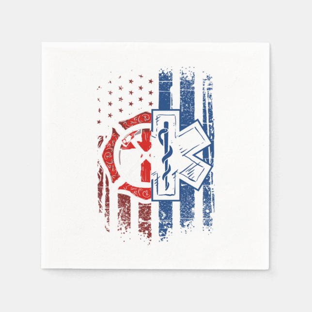 Serviette En Papier Patriotique Paramedtic Firefighter EMT USA Drapeau (Devant)