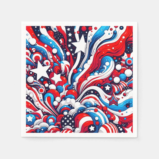 Serviette En Papier Patriotique rouge, blanc et bleu 4 juillet (Devant)