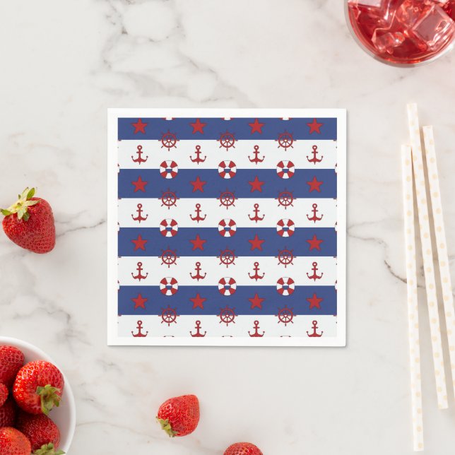 Serviette En Papier Patteries Nautical Stars and Stripes (En situation)