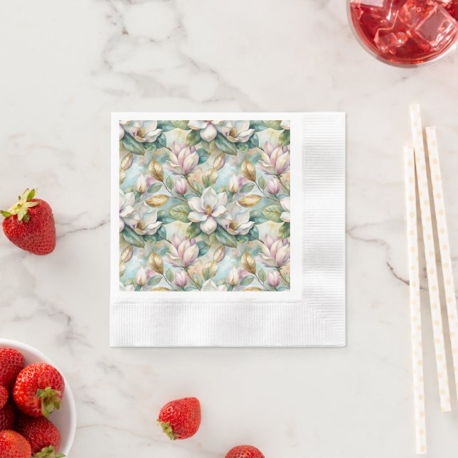 Serviette En Papier Pattern Elegant Magnolia Flowers (En situation)