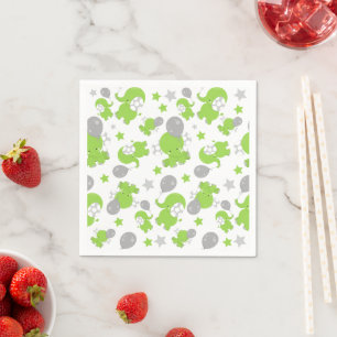 Serviette En Papier Pattern of Green Elephants, Cute Elephants, stars