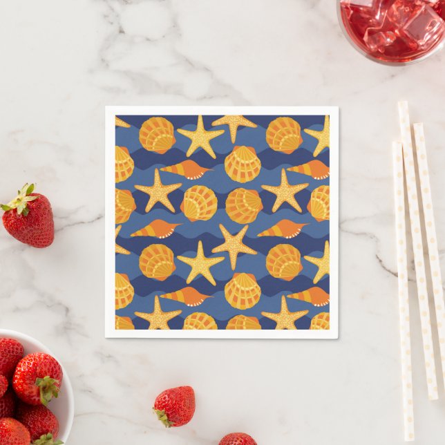 Serviette En Papier Patters bleus et orange Seashell (En situation)