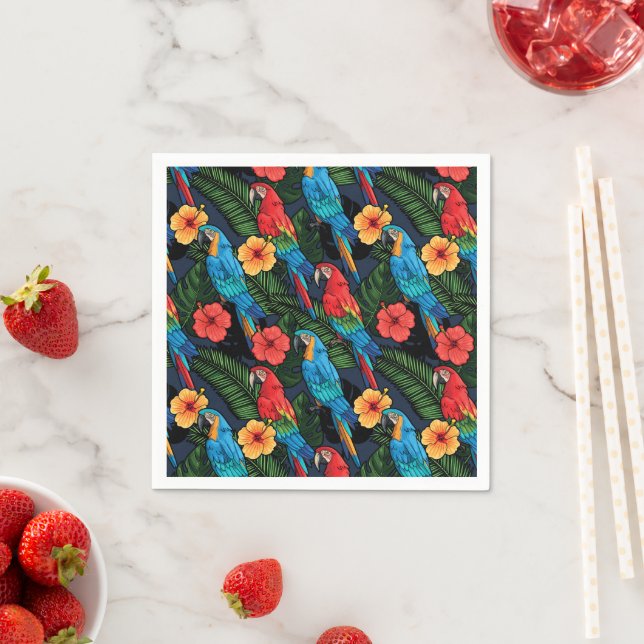Serviette En Papier Patters de Macaw et Hibiscus (En situation)