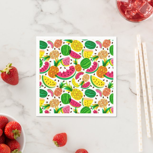 Serviette En Papier Patters de Red & Yellow Tropical Fruit (En situation)