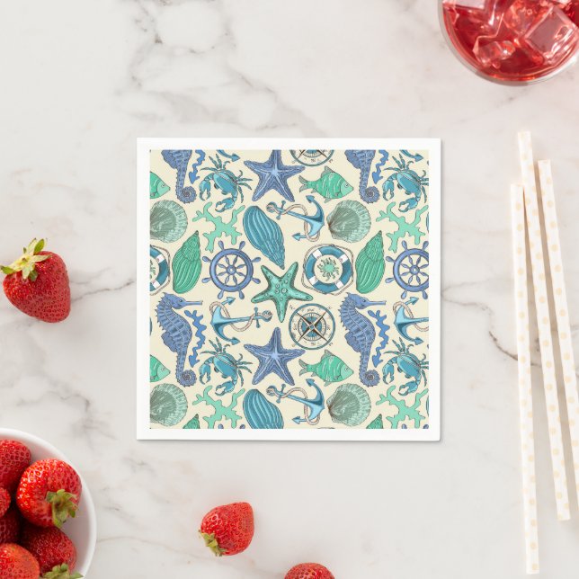 Serviette En Papier Patters de Teal Sea Animals (En situation)