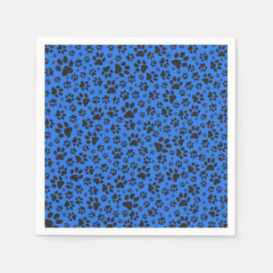 Serviette En Papier Pattes de chien noir et blanc à pois sur fond bleu