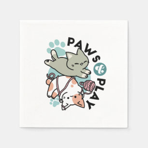 Serviette En Papier Pattounes et Jeux – Illustration de Chat Adorable