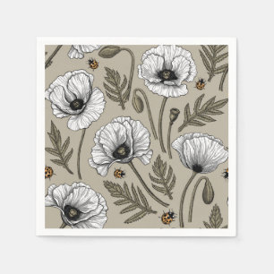 Serviette En Papier Pavot blanc et coccinelle