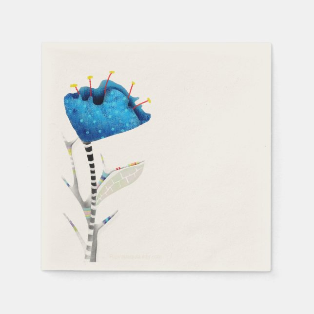 Serviette En Papier Pavot bleu aquarelle (Devant)