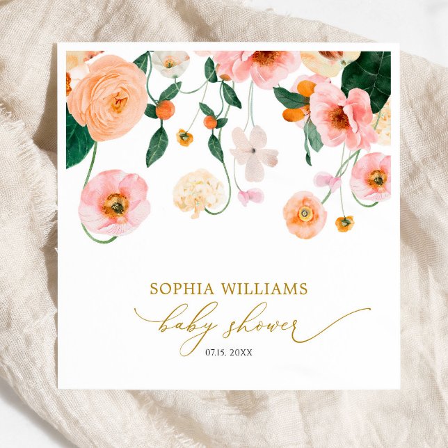 Serviette En Papier Pavot rose Baby shower floral serviettes (Créateur téléchargé)