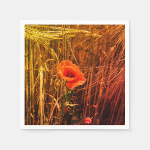 Serviette En Papier Pavot Rouge Dans Le Champ De Blé D'Or