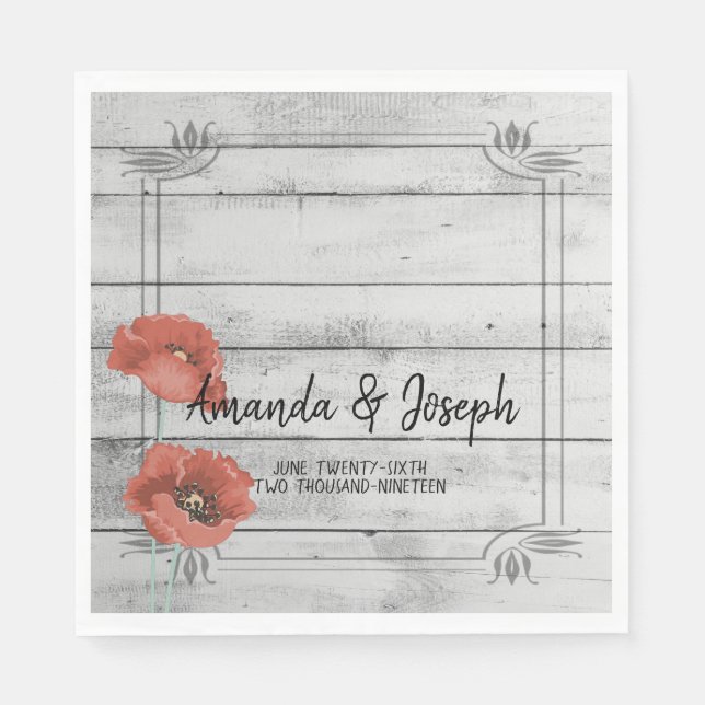 Serviette En Papier Pavot Rustique Blanc Fleurs Mariage serviettes (Devant)