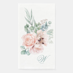 Serviette En Papier Pavots et roses à l'aquarelle avec votre monogramm