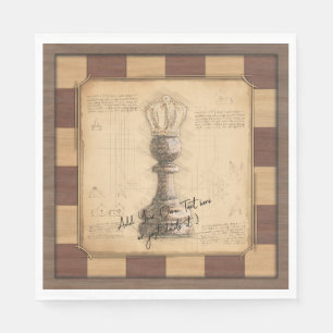 Serviette En Papier "Pawn King / Queen" Joueur Vintage à l'échiquier c