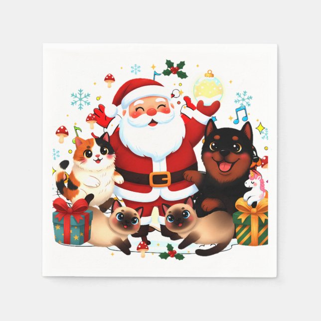 Serviette En Papier Pawsitively Jolly: Santa’s Merry Menagerie (Devant)