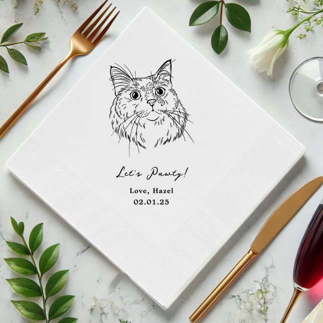 Serviette En Papier Pawty Custom Cat Drawn Cocktail Mariage (Créateur téléchargé)