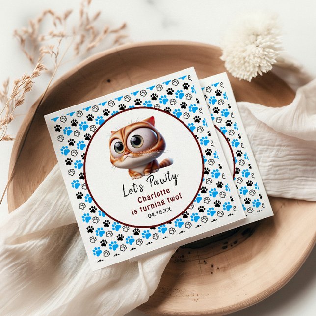 Serviette En Papier Pawty ! Cute Cat 2e fête d'anniversaire (Créateur téléchargé)