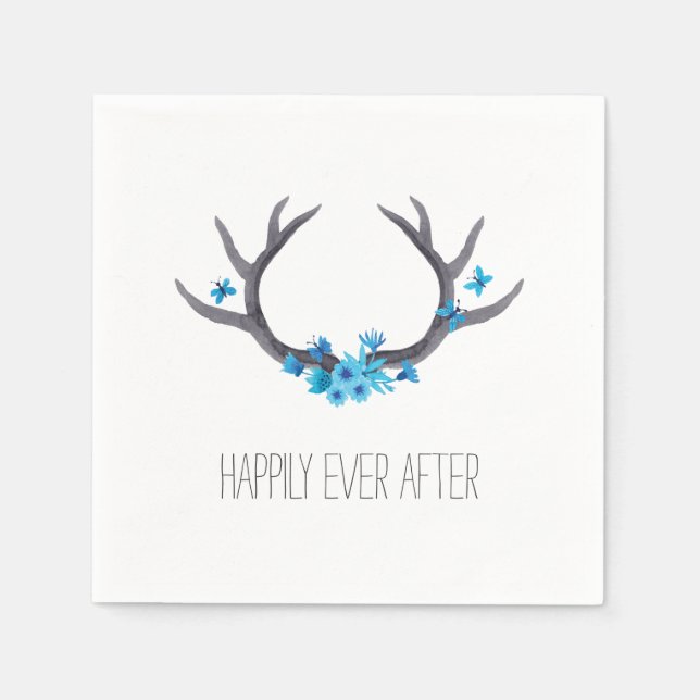 Serviette En Papier Pays Antlers Mariage bleu (Devant)
