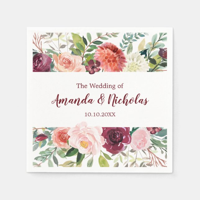 Serviette En Papier Pays Bloom Bourgogne Floral Mariage d'automne (Devant)