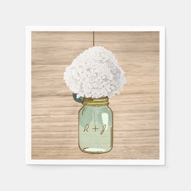 Serviette En Papier Pays Bois Rustique Mason Jar Hydrangea (Devant)