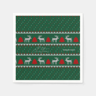 Serviette En Papier Pays des merveilles d'hiver, sapin vert avec renne