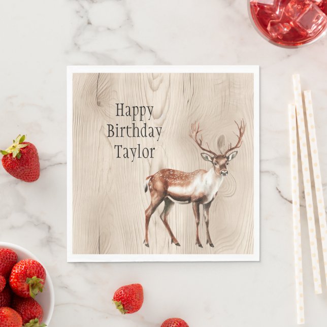Serviette En Papier Pays Faux Wood Deer Anniversaire (En situation)