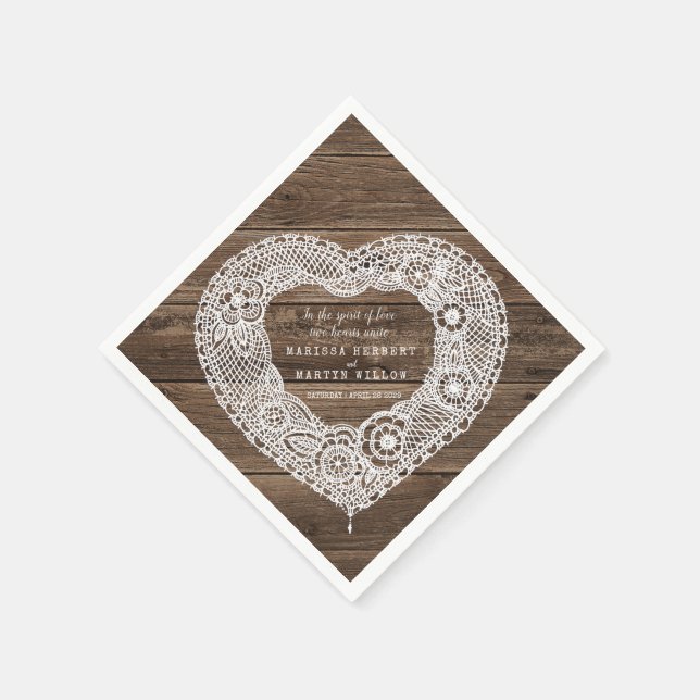 Serviette En Papier Pays mariage bois rustique et dentelle serviettes  (Coin)