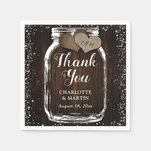 Serviette En Papier Pays Mason Jar Grange Mariage Merci en bois (Devant)