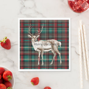 Serviette En Papier Pays Red Green Plaid Christmas Deer