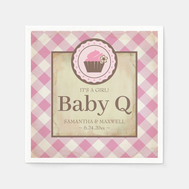 Serviette En Papier Pays rustique En vichy Cupcake Baby Q (Devant)