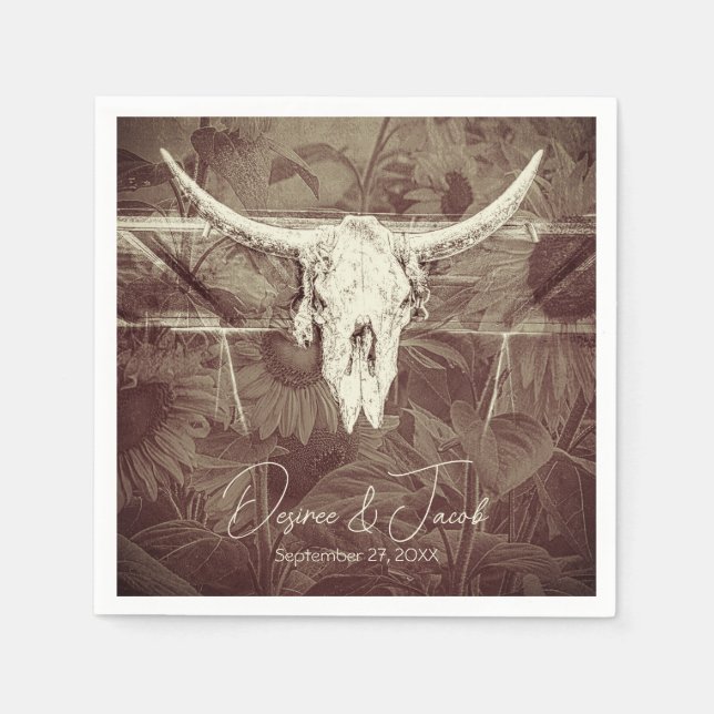 Serviette En Papier Pays rustique Ouest Brown Tournesol Taureau crâne (Devant)