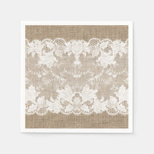 Serviette En Papier Pays rustique vintage burlap beige et dentelle bla