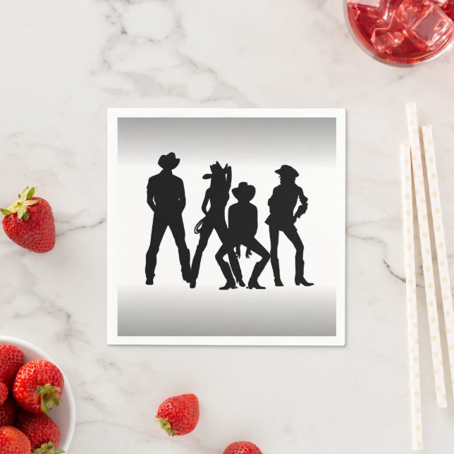 Serviette En Papier Pays Western Fun Noir et Blanc (En situation)