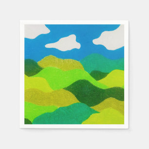 Serviette En Papier Paysage Abstrait Crayon de Couleur Ciel Bleu
