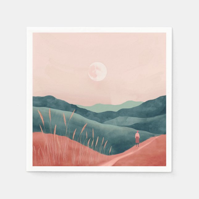 Serviette En Papier Paysage Abstrait de Boho (7) (Devant)